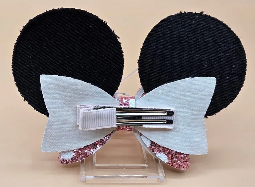 Minnie Mouse Pink Sequin Bow Hair Clip for Girls with Black Sequin Ears